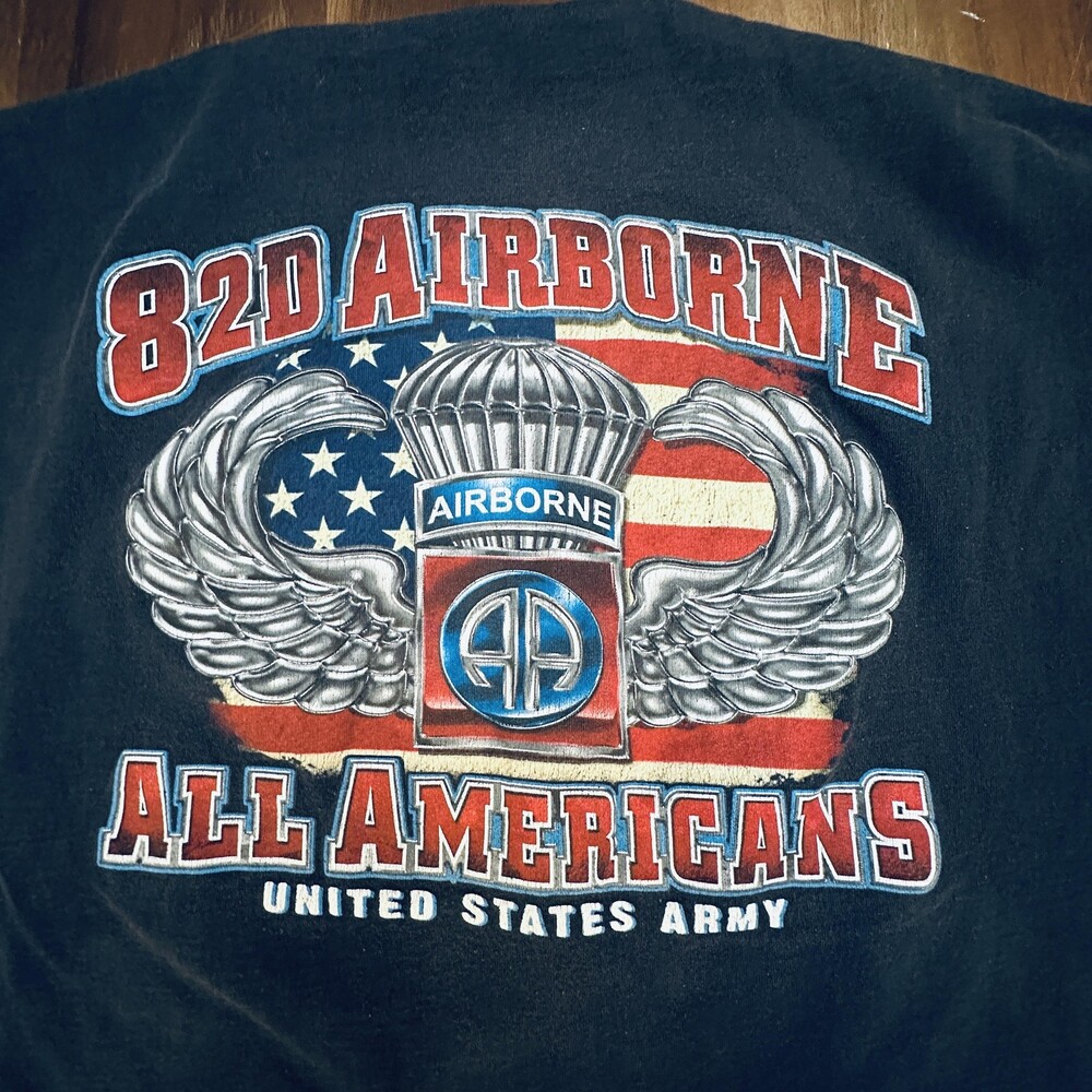 Vintage 82nd Airborne Shirt Mens 2XL Black Delta Pro Weight Army Tee 2000s